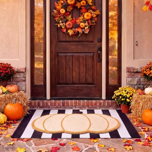 Moucuny 2 Pcs Fall Coir Door Mat Outdoor, Pumpkin Shape, Non Slip Backing - Image 3