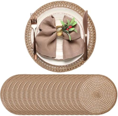 24 Pcs 13 Inch Round Jute Woven Placemat Burlap Boho Charger by Gandeer