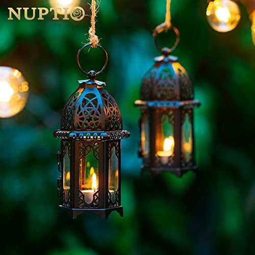 NUPTIO 6 Pcs Hanging Candle Holder Lantern Centerpiece Table/Hanging Glass Hexagon Moroccan Candle Lantern Holders, Black (Pack of 2) - Image 4