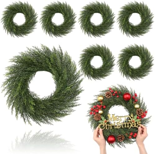 Zeyune 8 Pcs 14" Christmas DIY Green Wreath Artificial Wreath Elegant Style by Zeyune
