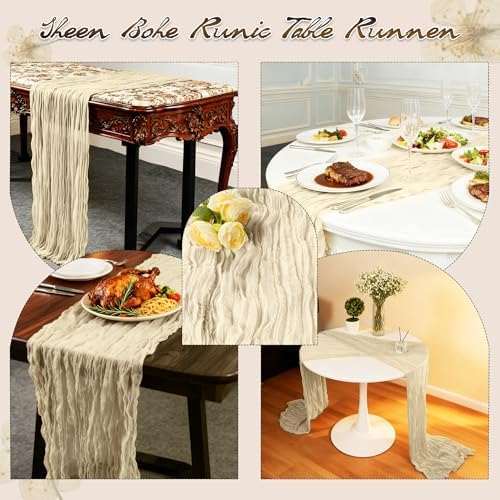 16Packs Beige Cheesecloth Table Runners – Boho Gauze Vintage Table Decor, 120 Inch Long Rustic Cheese Cloth Runner for Wedding, Bridal Shower, Birthday, Romantic Party 10Ft (Beige, 24" x 120"-16Packs) - Image 4