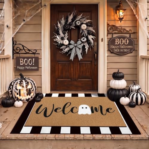 Tinideya 2 Pcs Halloween Ghost Layered Doormat Set for Porch Decor - Image 5