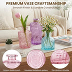 10Pcs Colored Glass Bud Vase Set,Embossed Mini Small Vintage Flower Vases - Image 3