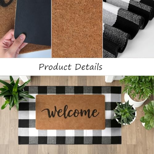 2-Piece Front Door Mat Set, Coir Welcome Mat & Black White Plaid Mat - Image 5