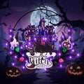 Pre-Lit Halloween Wreath for Front Door, Lighted Witch with 6H On/18H Off by Bringingjoytoyourhomelife