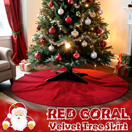 Viorawhite Red Christmas Tree Skirt, 60 Inch Large Faux Fur - Image 6