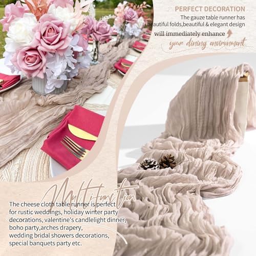 30 Pack Cheesecloth Table Runner 10FT Rosy Brown Table Runner Boho Gauze Cheese Cloth Table Runners Long Rustic Sheer Table Decorations for Wedding Party Baby Bridal Shower Birthday Holiday Home - Image 6
