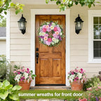 24 Inch Dahlia & Hydrangea Wreath Artificial Spring Wreath for Front Door Floral Wreat with Hyacinth Daisy Eucalyptus Ivy Indoor Outdoor Farmhouse Home Decor for Valentine’s Day Easter Summer - Image 4
