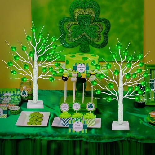St Patricks Day Decorations 2 Pack 24 Inch Shamrock Tree Lights, USB or Battery Operated Saint Patricks Day Decor Tree with 24 LED Shamrock Lights, St. Patrick's Day Lights for Home Party Table Office - Image 4