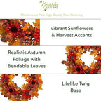 Nearly Natural 30 in Artificial Fall Sunflower Wreath for Front Door Decor - Image 2
