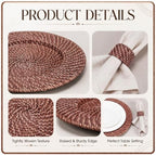 Set of 4 Rattan Charger Plates with Napkin Rings, Dark Brown - Image 4