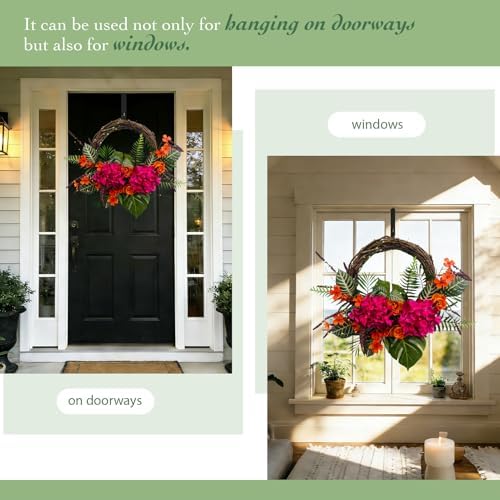 Solar Spring Wreath 24 inchWreath for Front Door Pre-lit 50LED Spring Decorations for Outside Flower Basket Summer Decor Wreath for Wall Festival Holiday Farmhouse Decor(2406) - Image 5