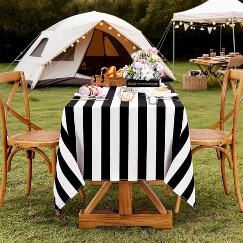 Fanqisi 2 Packs Black and White Striped Tablecloth 57 x 120 Inch Rectangle Waterproof Table Cover Halloween Table Cloth for Birthday Wedding Dining Banquet Outdoor Party Decorations - Image 7