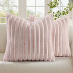 decorUhome Fall Faux Fur Throw Pillow Covers 26x26 Set of 2 Pink White by decorUhome