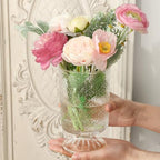 Fixwal Vases for Flowers Set of 3 Vintage Glass Vase for Centerpieces, Embossed Base Vases for Wedding Decoration (H:7" D:4"), Ribbed Glass Containers for Organization for Home Decor (Pack of 3) - Image 4