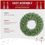 Yaheetech 30in Large Artificial Christmas Wreath, Pre-lit Holiday Accent Decoration with Red Bow, 110 LED Lights & 300 PVC Tips, Metal Structure for Door Wall & Mantel - Image 6