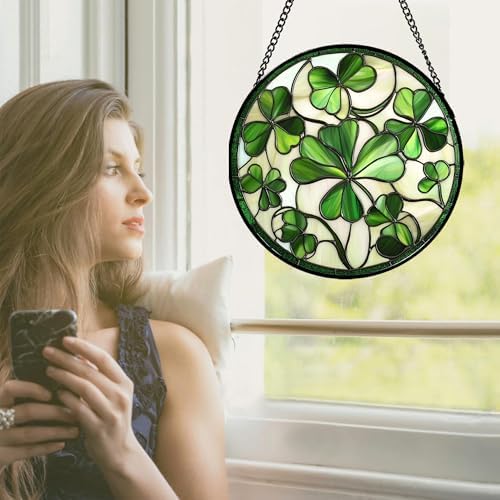 Ireland Green Clover Stained Glass Window Hanging Suncatcher Gifts 12" - Image 2