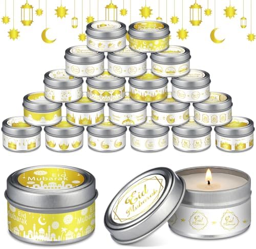 MTLEE 20 Pcs Ramadan Mubarak Scented Candles Bulk, 1 oz Eid Wax Candles, Muslim Islam Meditation Decor, Islamic Ramadan Gifts for Family Home Eid Celebration Party Favor, Assorted Scents(White Gold) by MTLEE