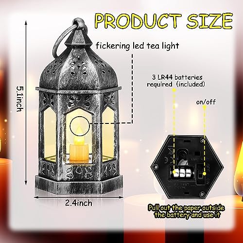 Hortsun 24 Pcs Mini Halloween Lantern Centerpiece with LED Candle,Silver - Image 2