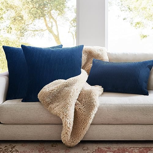 YCOLL Navy Blue Pillow Covers 24x24 Set of 2 Velvet Striped Pattern - Soft Throw Pillows for Home Decor, Luxury Decorative Pillow Covers for Couch, Bed,Living Room - Image 3