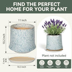 11 Inch Ceramic Planter Pot with Saucer Drainage Leak-Proof Mesh,Flower Pots for Lavender with Gardening Gloves,Ceramic Planter for Orchid(Light Blue) - Image 6