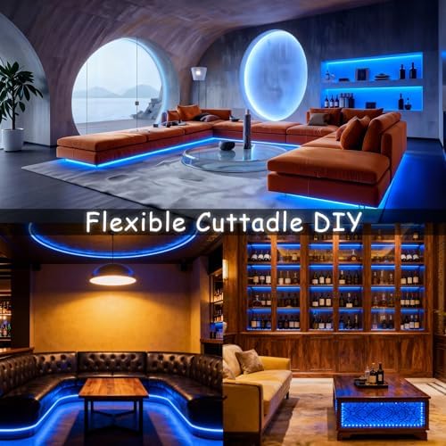Blue 50 Feet Led Lights Strip Indoor Rope Lights Easy DIY Cuttable Strip Lights for Fish Tank Bar Room Bathroom Living Room Kitchen Ceiling Wall Vanity Mirror Decor - Image 5