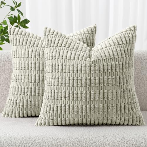 MIULEE Euro Sham Corduroy Decorative Throw Pillow Covers 24x24 Light Green by MIULEE