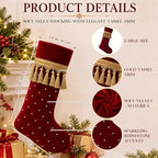 4 Pcs Large Velvet Luxury Christmas Stockings, Bling, Burgundy - Image 3