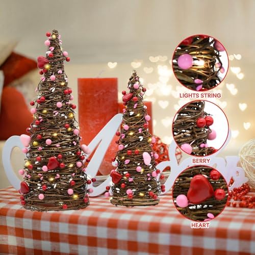 Valentines Day Rattan Table Tree Decor,Lighted Valentines Day Decorations - Image 4