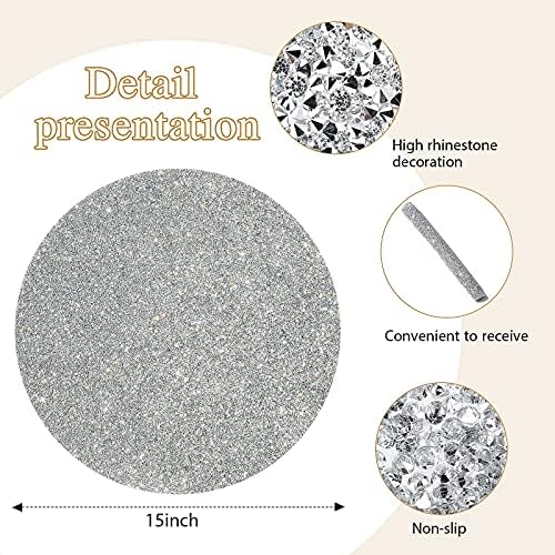 Blulu 8 Pieces Round Rhinestone Placemat 15 Inch Glitter Sparkle Placemat Crushed Bling Place Mats Decorative Table Mats Washable for Christmas Kitchen Wedding Banquets Table Decoration (Silver) - Image 4