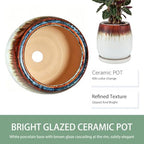 10.3 Inch Ceramic Glaze Plant Pot with Saucer, Flower Pots with Drainage Hole Mesh Net (Hemp-White) - Image 6