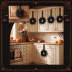 Dingion 6 Pcs 6 Inch Mini Halloween Cabinet Wreaths Black Wreath with Bow - Image 4