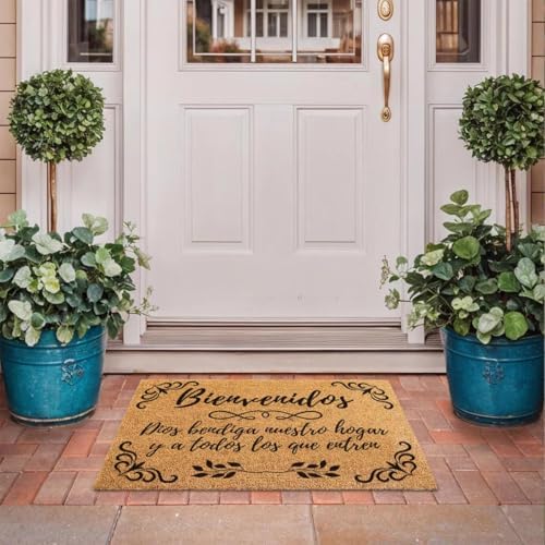 Funny The Entrance Way Outside Personalized Rug with Heavy-Duty Non Slip Outdoor Coconut Coir Doormat Pets Lover Gift 23.6 x 15.7 inch (Spanish Bienvenidos May God Bless Our Home) - Image 4
