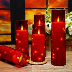 kakoya Flameless LED Candles with Timer 5 Pc Flickering Flameless Candles for Romantic Ambiance and Home Decoration Stable Acrylic Shell,with Embedded Star String，Battery Operated Candles（Red） - Image 3