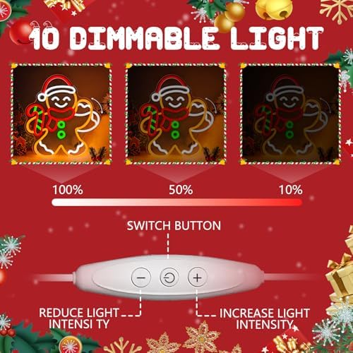 Christmas Neon Sign Waving Gingerbread Man Neon Sign for Wall Decor Led Gingerbread Christmas Decorations with Candy Cane Looks Like Waving Xmas Neon Light Up Signs for Window Bedroom Home Party - Image 5