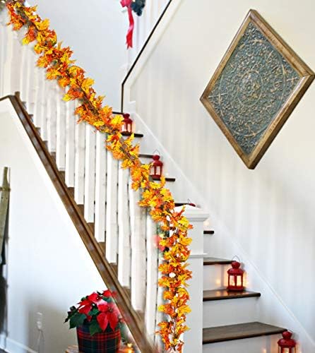 DearHouse 6 Pack Fall Garland Maple Leaf Clearance, 5.9Ft/Piece Hanging Vine Artificial Autumn Garland Thanksgiving Decor for Home Wedding Fireplace Party Christmas (Yellow) - Image 4