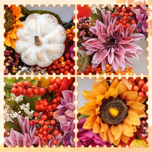 Fall Wreaths for Front Door 24" Vintage Purple Autumn Harvest Wreath - Image 4