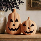 Halloween Decorations, Set of 2 Handmade Terracotta Jack O' Lanterns - Image 3