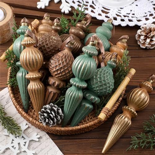Yunlly 18 Pcs Neutral Christmas Ornaments Xmas Finial Tree Decor Set by Yunlly