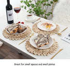 IcosaMro 13 Inch Boho Round Woven Placemats Set of 6 Natural Place Mats - Image 5