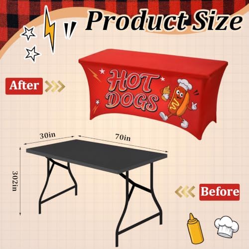 Frienda 2 Pcs 6 ft Hot Dogs Tablecloth Hotdogs Stretch Spandex Table Cover - Image 3