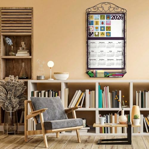 Zonon Wrought Iron Wall Display Organizer Metal Calendar Holder with Basket 18 x 32 Inches Multi Purpose Wall Mounted Holder Vertical Poster Hanger for Canvas Artwork Diamond Painting Display(Heart) - Image 6