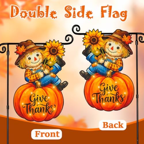 Thanksgiving Garden Flag, Scarecrow Boy & Girl Shape, 12x18 In - Image 3