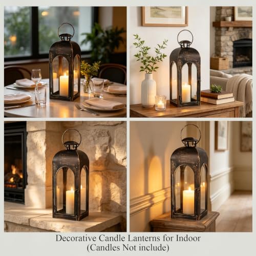 16.25'' Decorative Candle Lanterns for Indoor Outdoor, Waterproof Copper Hanging Lantern for Porch Patio Party - Image 5