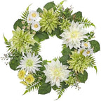 Briful 24'' Artificial Dahlia Flower Wreath for Front Door Large Silk Dahlia Daisy Floral Wreath Fake Hanging Greenery Wreaths for Spring Summer Home Wall Window Mantle Outdoor Porch Décor by Briful