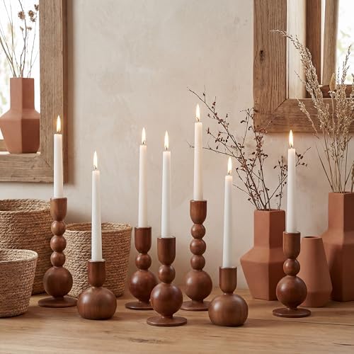 Tanlade 6 Pcs,Brown Wooden Candle Holders for Pillar Candle Stands - Image 3
