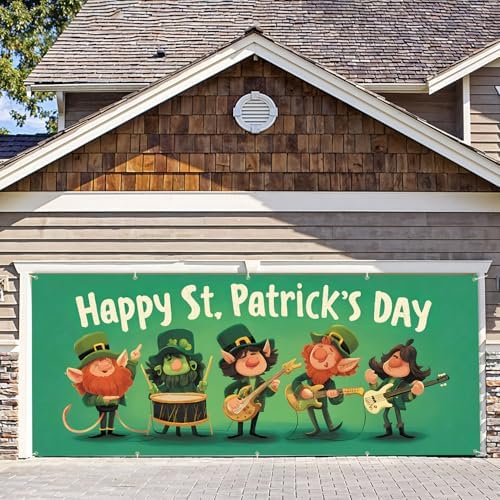 7 * 16FT Summer Garage Door Cover Decorations Sunset Palm Trees Garage Door Banner for Outdoor Indoor Summer Party Photography Backdrop (Happy St. Patrick's Day, 7 * 16 ft) by ANNAQUEEN