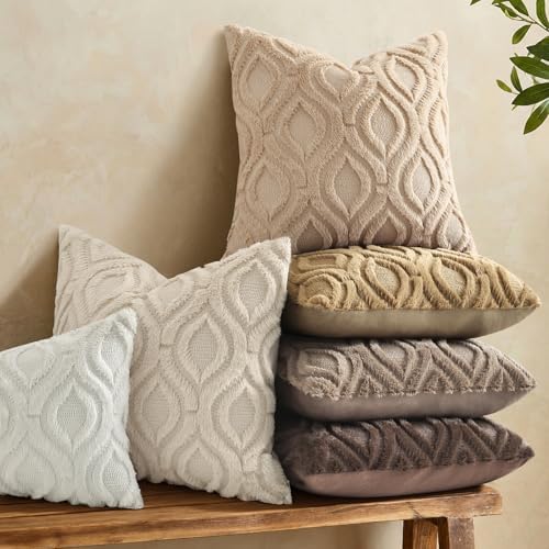 decorUhome Faux Fur Soft Light Khaki Throw Pillow Covers 24x24 Set of 2 - Image 2