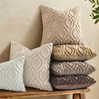decorUhome Faux Fur Soft Light Khaki Throw Pillow Covers 26x26 Set of 2 - Image 2
