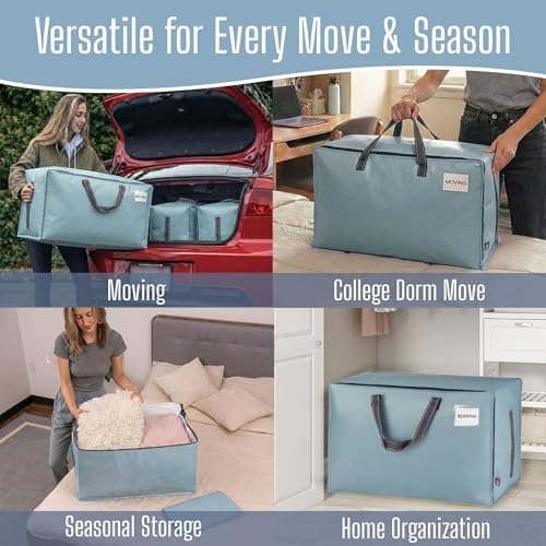 VENO 6 Pack Extra Large Heavy Duty Moving Bags with Wide Opening & Reinforced Handles, Reusable Storage Tote Bags with Strong Zippers for Clothes, College Dorm Essentials & Moving Supplies - Image 6